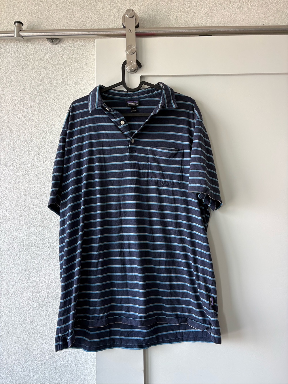 Patagonia Navy and Light Blue Striped Polo Shirt